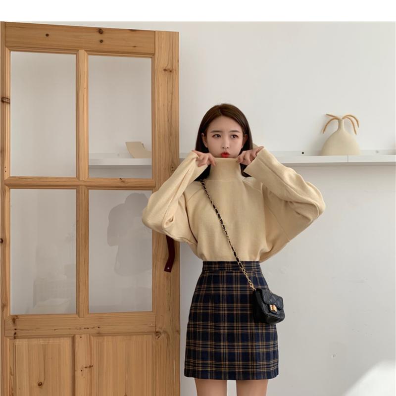 Product Introduction of Half length skirt, women's autumn outfit, new plaid bag buttacks half length skirt, black college style high waist slimming bag buttons A-line short skirt 12