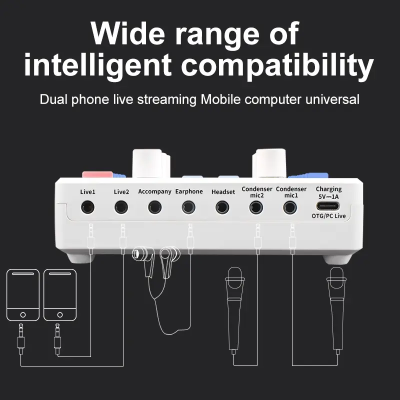 Soundcard M8 Audio USB External Sound Card mic Mixer Bluetooth phone PC 7