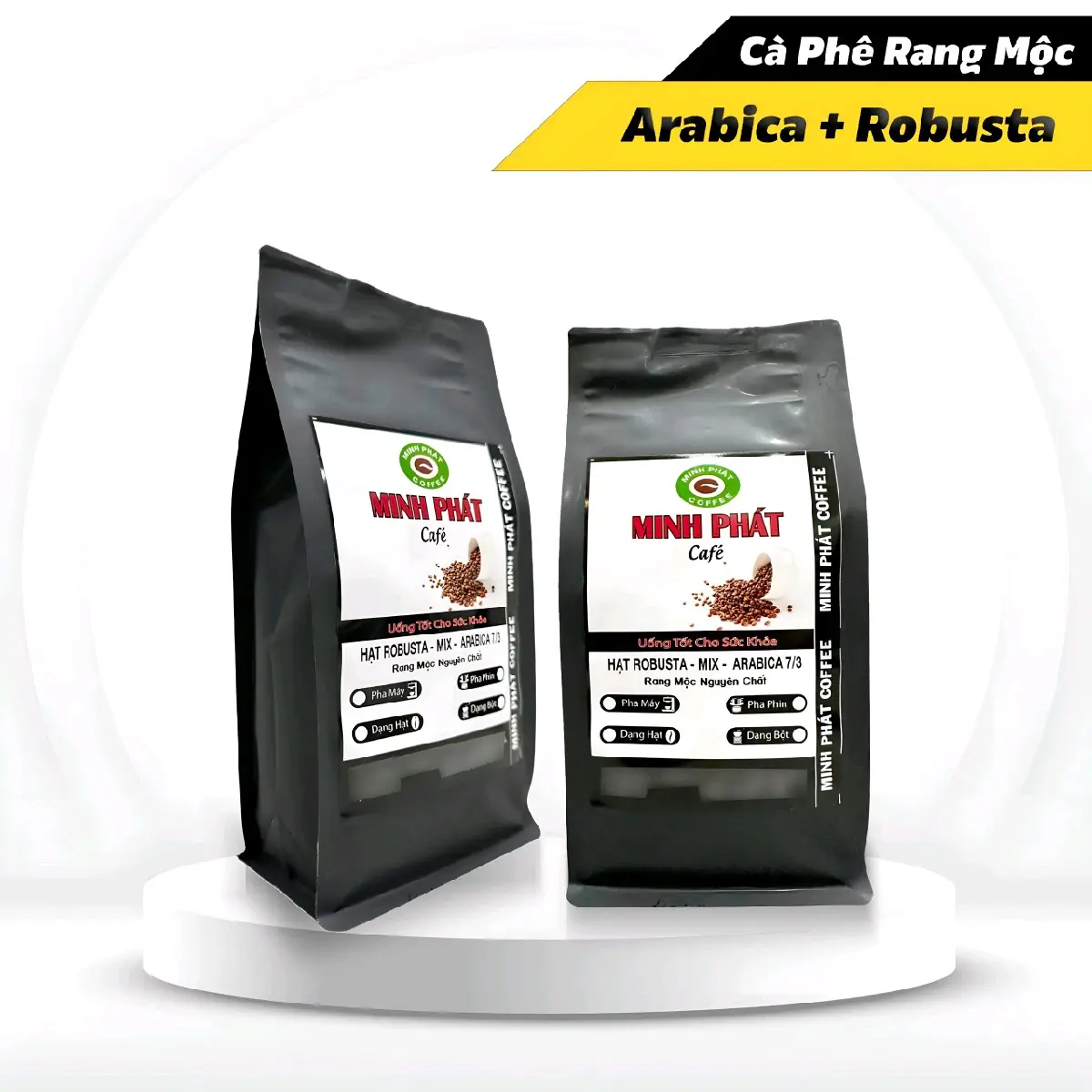 Cà phê nguyên chất.   1kg Cafe Robusta & Arabica Mix 7/3 Cầu Đất - Minh Phát coffee
