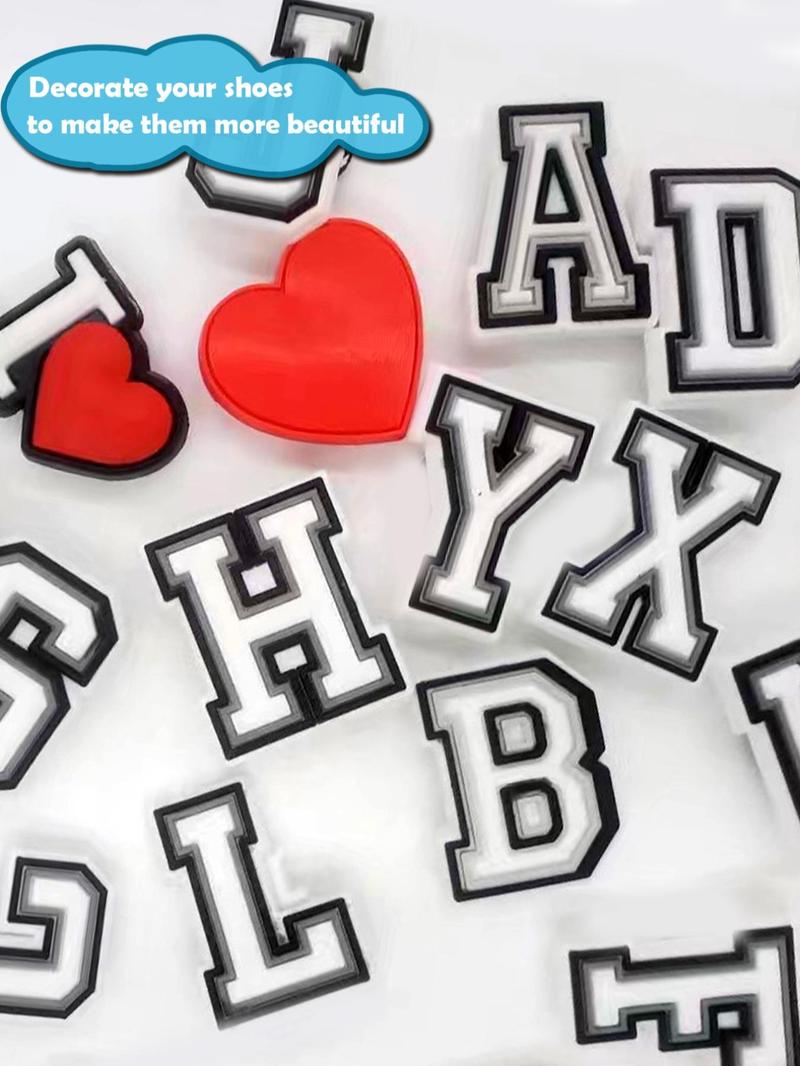 Product Introduction of Alphabet Letter & Heart Series Shoe Charms, 28pcs Cute DIY Shoe Decoration for Clogs, Fashionable Shoes Decorations for Women & Men 4