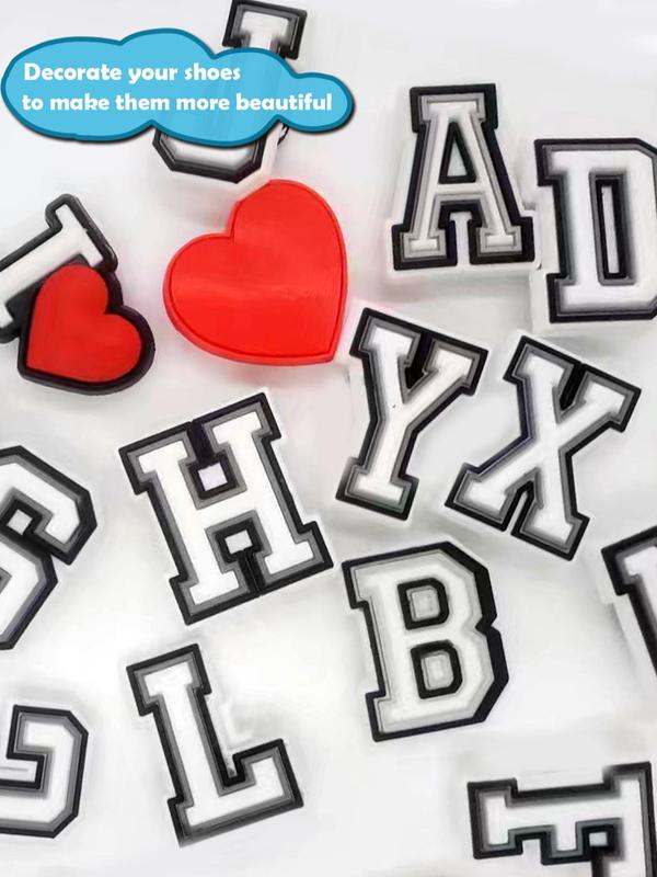 Alphabet Letter & Heart Series Shoe Charms, 28pcs Cute DIY Shoe Decoration for Clogs, Fashionable Shoes Decorations for Women & Men 4
