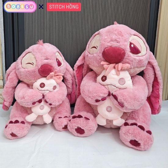 Gấu Bông Stitch Hồng Gấu Stitch Ôm Vịt Đáng Yêu Gấu Bông Stick Màu Hồng Chất Liệu Vải Lông Thỏ Mềm Mại