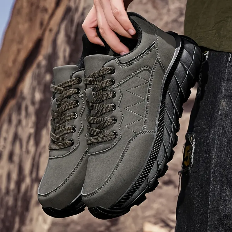 Men's Durable Synthetic Ankle Boots - Comfortable Lace-Up Hiking Boots with Breathable Fabric Lining & Cushioned Insole, Non-Slip PU Sole for Urban Outdoor Trekking, Round Toe Design, Trekking Footwear | Modern Boot Design, Hiking Shoes 5