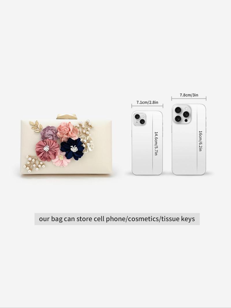 Product Introduction of Women's Elegant Flower & Faux Pearl Decorated Evening Bag, Exquisite Trendy Clutch Bag, Fashionable Bag for Party Decoration 7