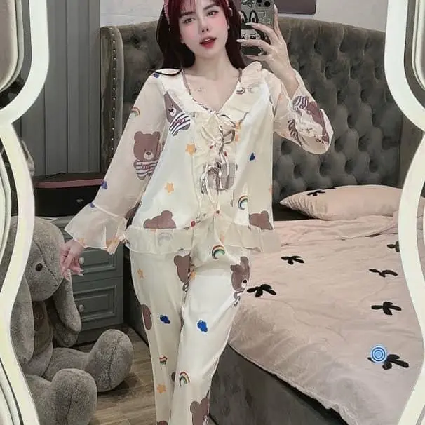 Tay dài quần dài lụa xước  Women