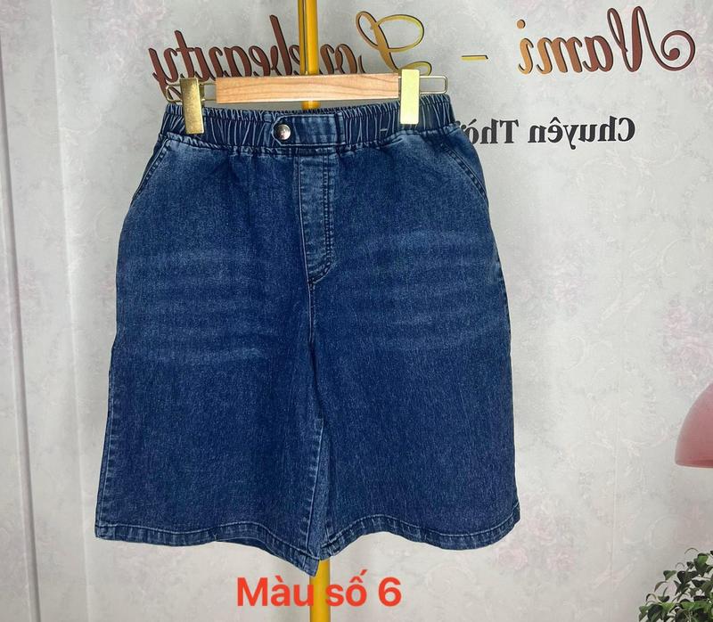 Quần đùi jean  cạp chun co giãn thoải mái Nữ Women Pants Có Túi 2 Bên Kem 6