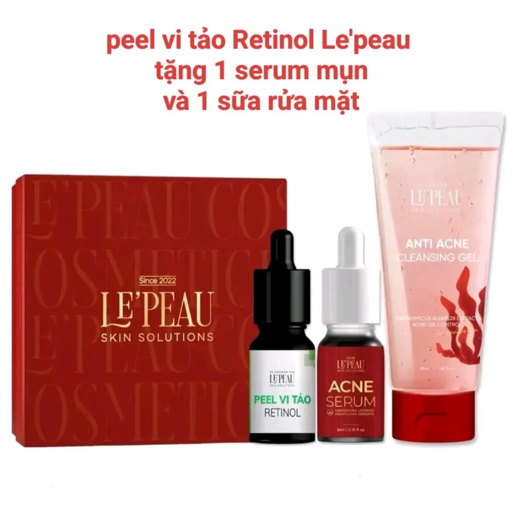 Tinh chất peel vi tảo Retinol Le'peau dung tích 10ml[tặng 1 serum mụn diếp cá 5ml, tặng 1 sữa rửa mặt 50ml] hỗ trợ cải thiện mun, giúp da điều màu
