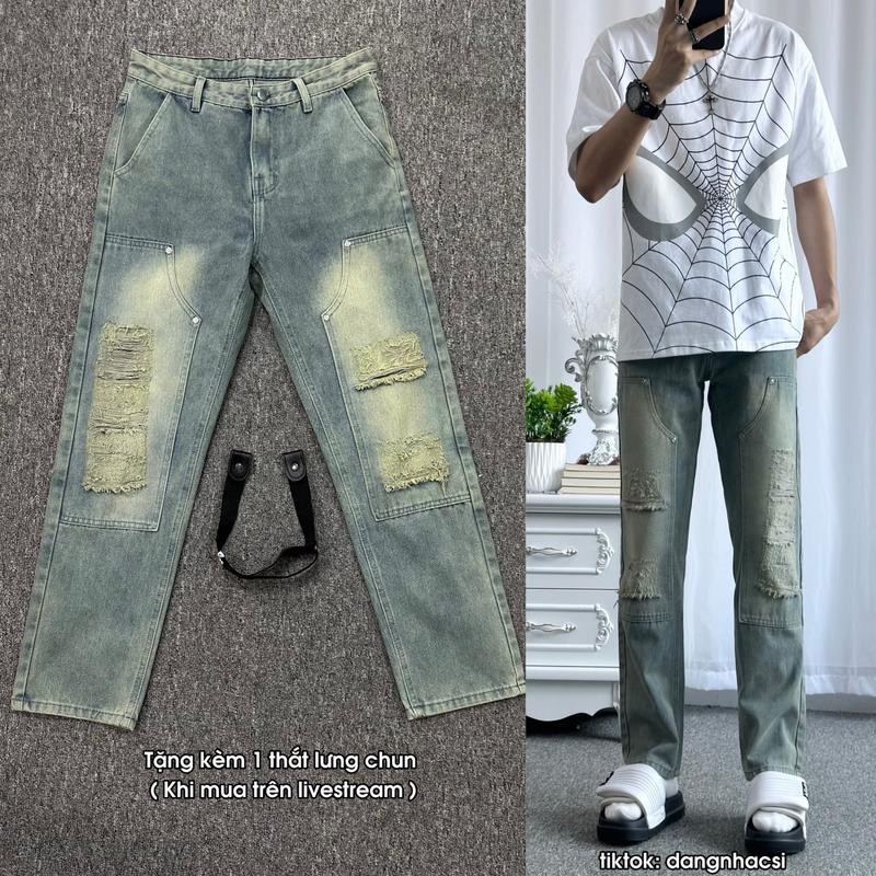 Quần Jean ống Suông Nam nữ ( Xanh rêu ) Menswear  Pants quần  jeans