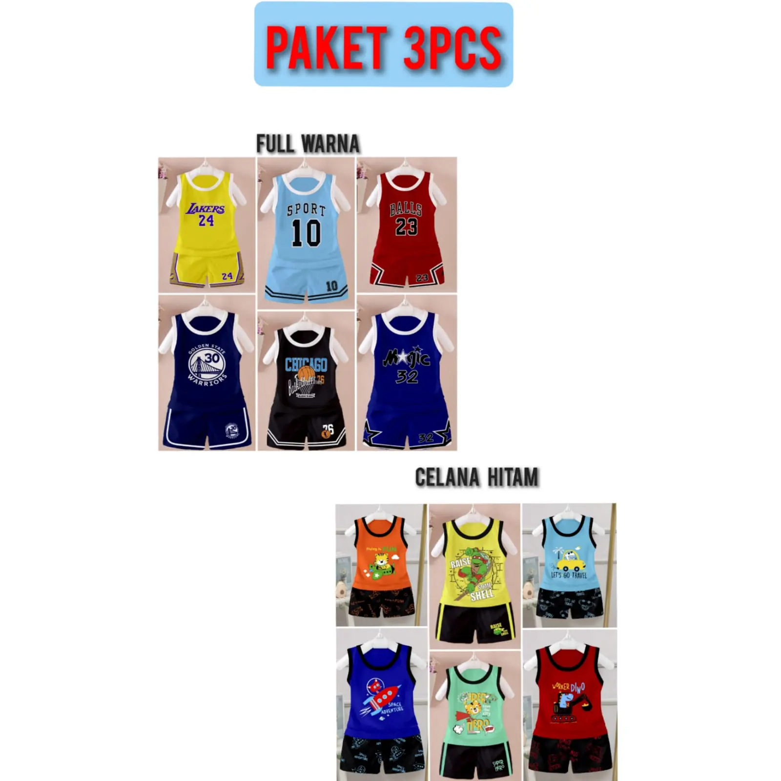 PAKET 3PCS BAJU SINGLET ANAK LAKI-LAKI/ SETELAN KUTUNG ANAK USIA 6BULAN-5TAHUN