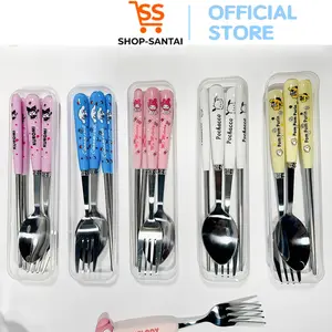 (Shop-Santai) Alat Makan Set Anak Karakter H937 Sendok Garpu Sumpit dengan Kotak Praktis untuk Sekolah dan Piknik