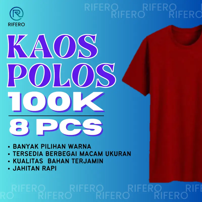 (PROMO)100K dapat 8 Kaos Polos Lengan Pendek 0