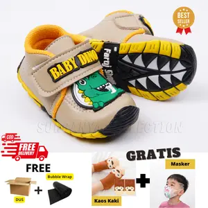 Sepatu Anak Bunyi  Usia 0 - 3 Tahun ( Free Kaos Kaki Anak + Masker Anak ) Laki Laki | Prewalker | Sepatu Bayi | Anti Slip | Terbaru Dan Termurah | Kekinian | Dino Empuk Empuk Cewe