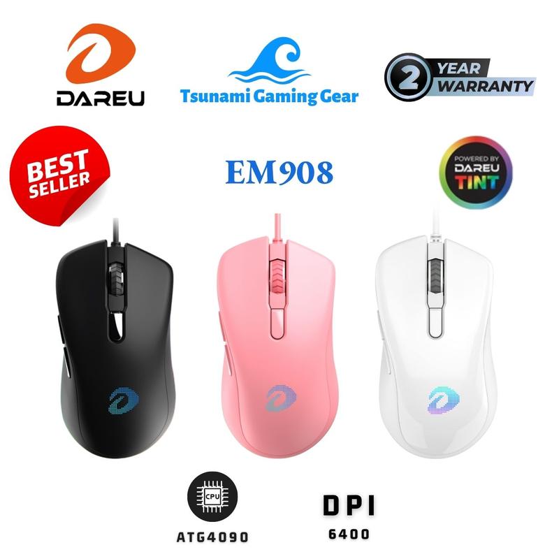 Chuột gaming DareU EM908 3 màu, led RGB, DPI 6400, có phần mềm chỉnh led - Bảo hành 2 năm