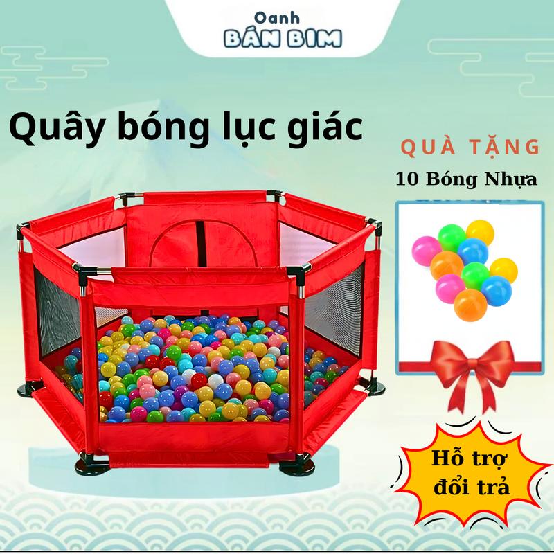 Quây bóng lục giác cho bé + tặng 10 bóng, khung Inox ( Kích thước rộng 130cm * cao 65cm) to, rộng thoải mái cho 4 bé cùng chơi. Đồ chơi trẻ em đỏ  rào chắn nhà banh