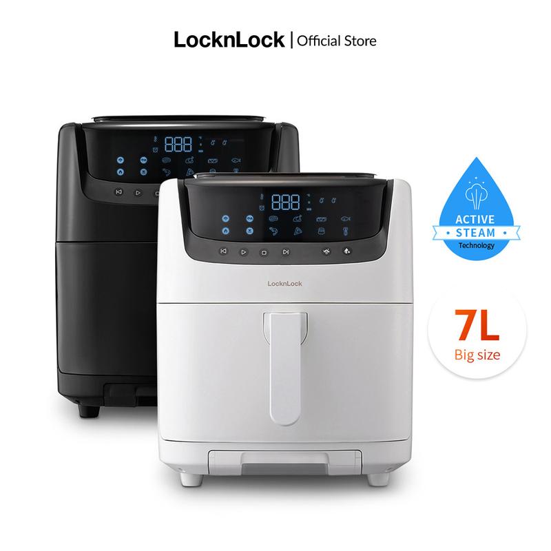 Nồi chiên không dầu kèm hấp LocknLock Steam Air Fryer 7L - màu đen và màu trắng EJF881 - Chiên Nướng Hấp - 8 chế độ nấu - Lòng nồi chống dính - Làm sạch bằng hơi nước