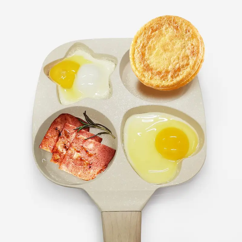 Non-stick Star Hole Design Egg Frying Pan, 4 Hole Skillet with Handle, Cooking Accessories, Breakfast Egg Toast Bread Food, Kitchen Gadgets, Non Stick Coated Cookware 2