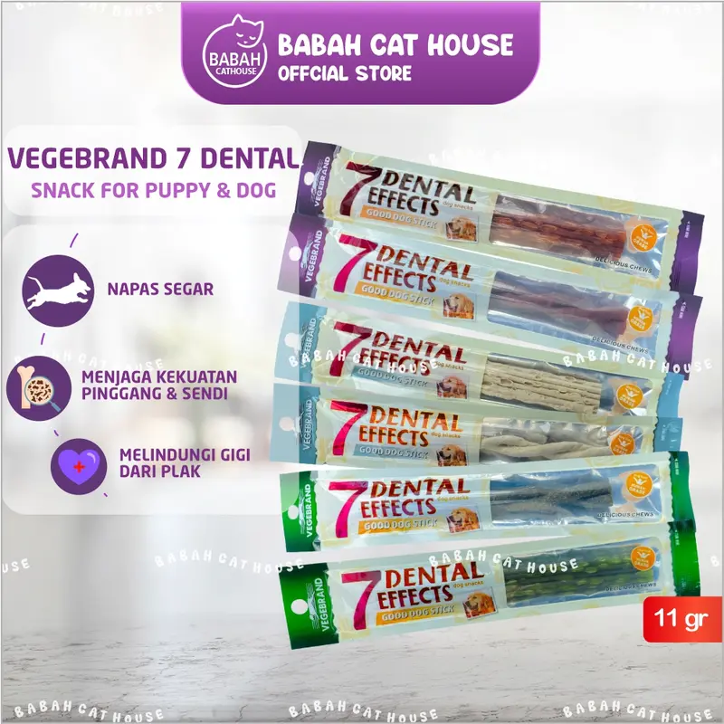 11gr 7 DENTAL EFFECTS DOG SNACK Anjing Anak Dewasa Puppy Adult Senior Vegebrand Treats Treat Pembersih Karang Gigi Cemilan Murah Biskuit Tulang Makanan Kering Camilan Gigitan Stik Prama Po 0