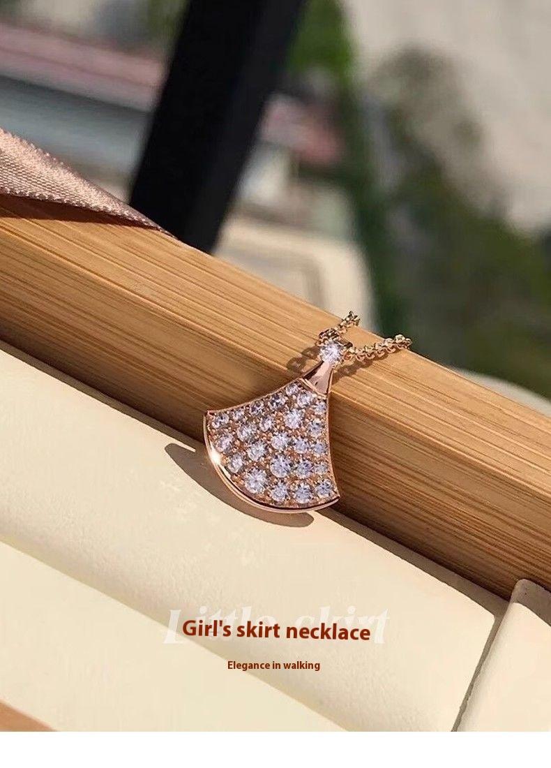 Product Introduction of Light Luxury Full Diamond Small Skirt Fan Necklace Female Pendant Gentle Sweet Clavicle Chain 1
