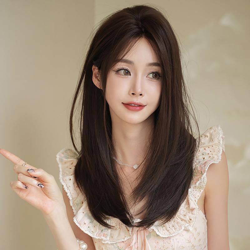 MU14-1 long-haired T-shirt half-length wig slide layer mediu - TikTok ...