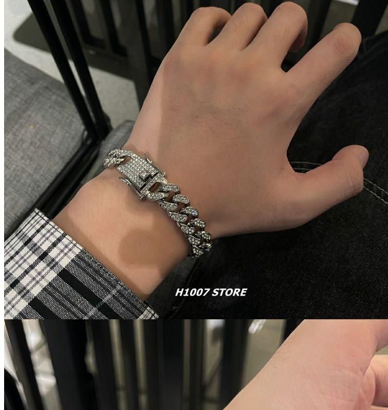 Product Introduction of Full Crystal Stone Cuban Chain Hip Hop Bracelet For Men Silver Color Metal Link Chain Rhinestone Luck Closure Mens Bracelet 23