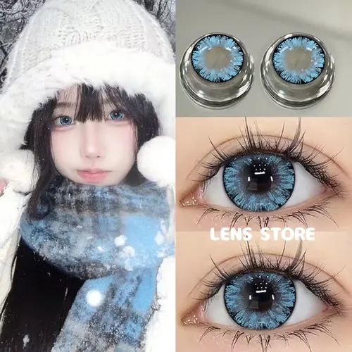   Có Cận  Lens mắt kính áp tròng mắt mèo xanh blue và xanh green long lanh giãn to  Giá 1 đôi kèm khay dụng cụ đeo  