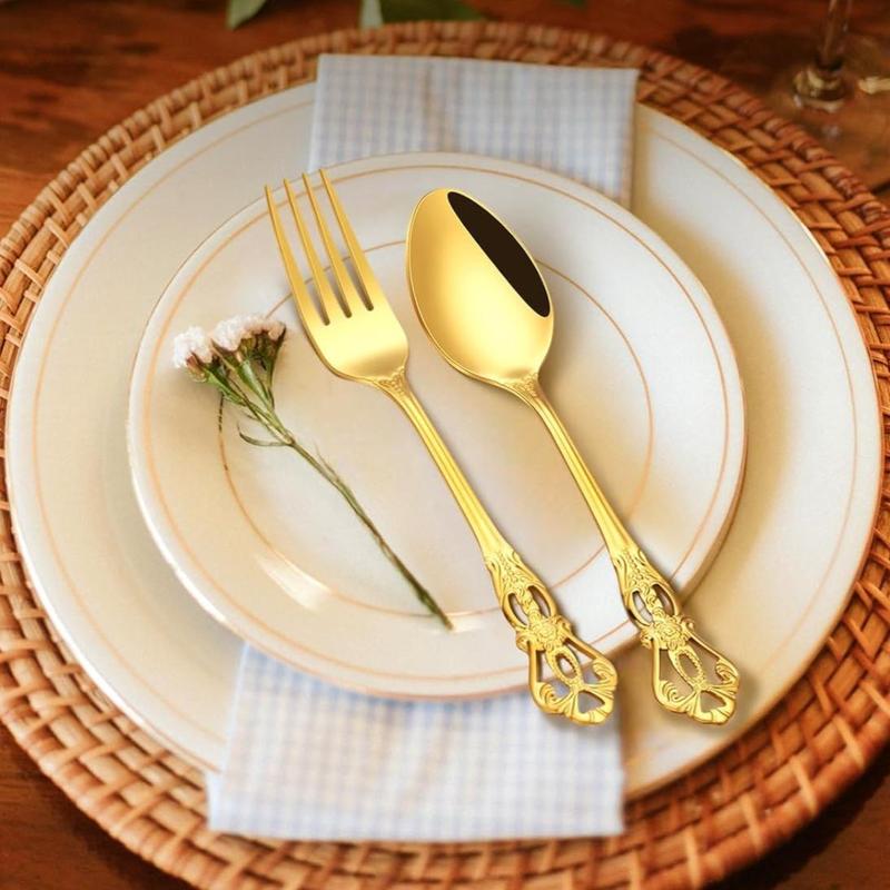 Product Introduction of Stainless Steel Tableware Set, Retro Dessert Spoon & Fork Set, Exquisite Tableware for Home Kitchen Restaurant Coffee Shop 14