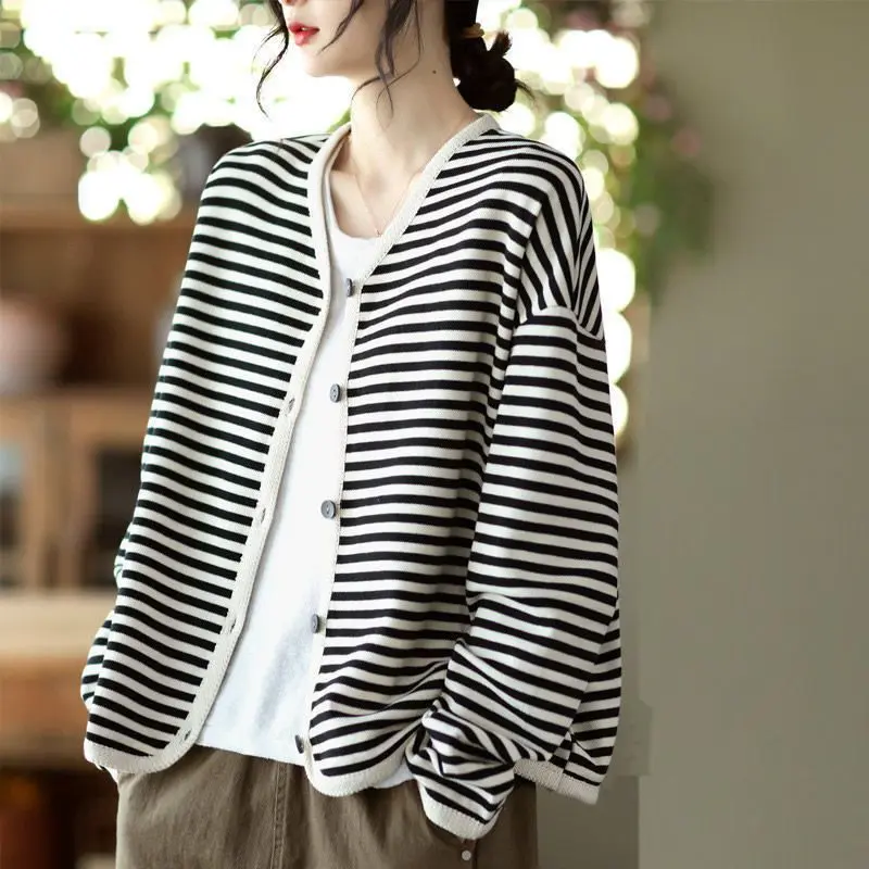 Spring New Stripe Braid Hemming Single-Breasted Women's Clothing Long Sleeve Short Coat Women's Cardigan Top Womenswear Jackets