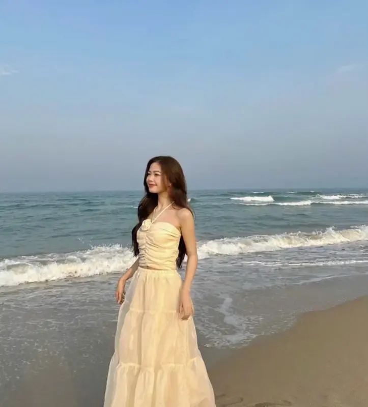 Váy Maxi Váy Đi Biển Set Váy Nữ Đi Biển Áo Cúp Ngực Đính Hoa Kèm Chân Váy Dáng Dài Chát Voan Tơ QC Mềm Mát 2