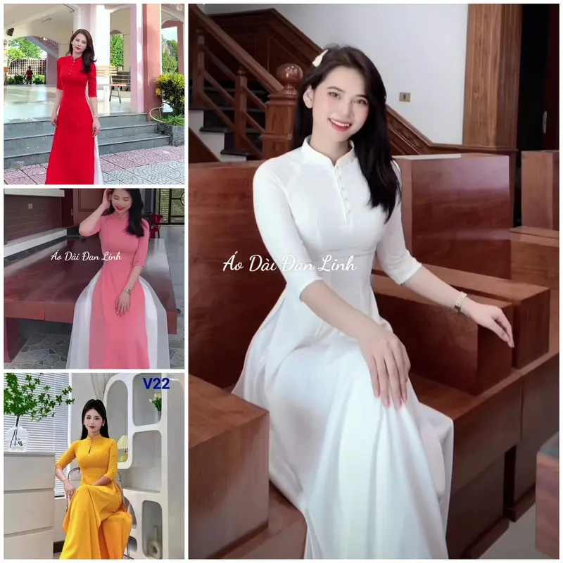 Áo dài vàng kết hoa đính ngọc trẻ trung - Áo Dài Đan Linh 0
