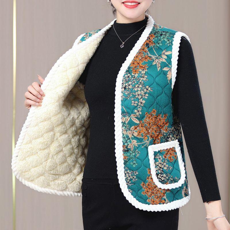 Áo Vest Trung Người Già Và Cao Tuổi Phong Cách Trung Quốc Áo Vest Độn Lót Lông Cừu Mùa Đông, Ấm Áp, Thiết Kế Hoa Và Phong Cách Phương Tây, Áo Khoác Ghi Lê, Dành Cho Phụ Nữ, Hàng Mới Về 2024 7
