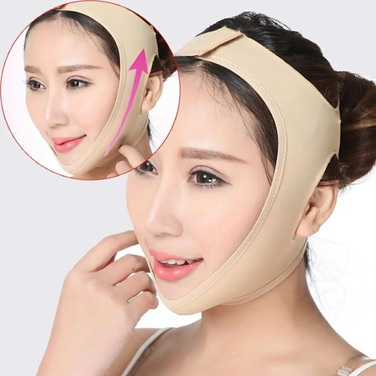 Đai nâng cơ mặt V-line, chất liệu cotton co giãn, thoáng khí, giúp nâng cơ và giảm nọng cằm hiệu quả