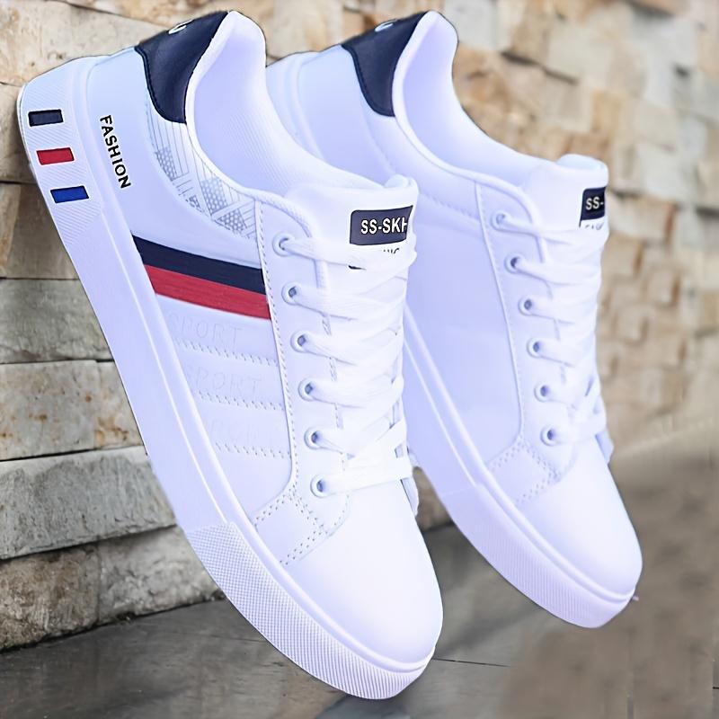 Product Introduction of Comfortable Breathable Men's Lace-up Sneakers, Striped Design Skateboard Shoes with Good Traction 0