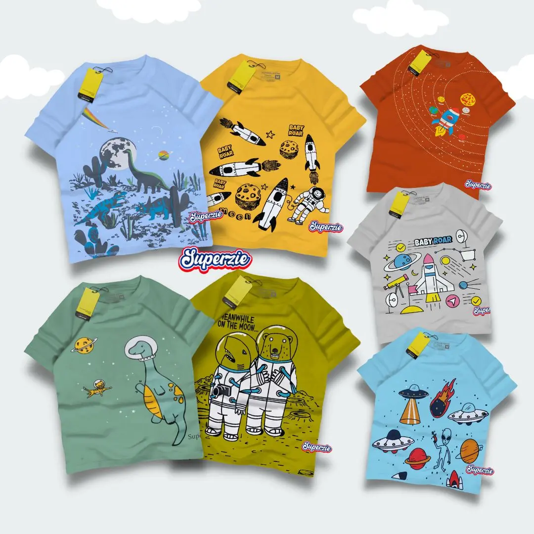 Superzie Kaos Astronot Anak Laki-Laki 4-13 tahun karakter Astronout Roket plastisol Bunda Katun Kids Cotton