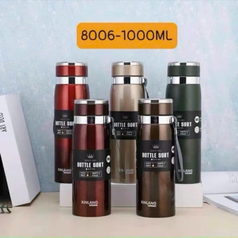 Bình nước giữ nhiệt 1000ml ruột inox 304 cao cấp có lưới lọc trà và dây treo