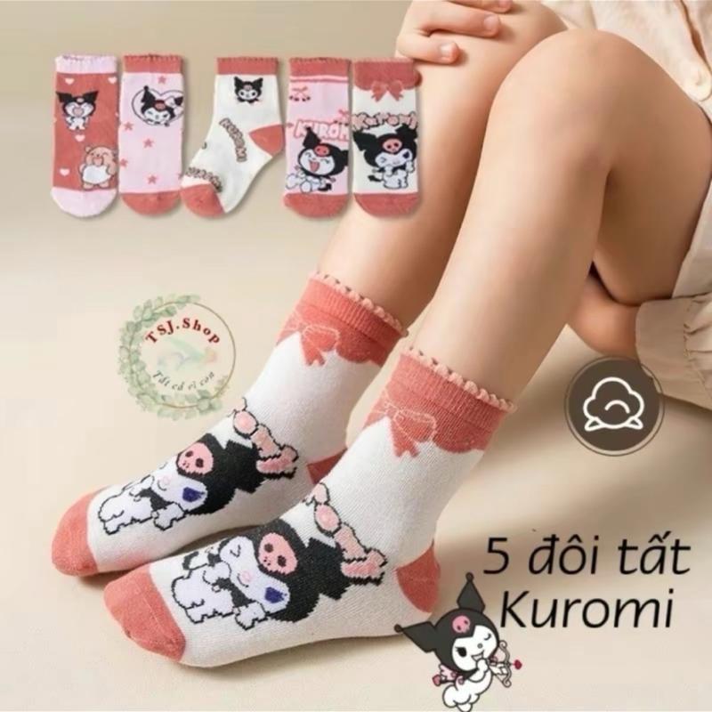 Set 10 đôi Tất Kuromi màu tím và hồng Cotton Cho Bé Gái Từ 1-12 Tuổi Hoạt Hình Cute, Năng Động Voi terylene động vật in