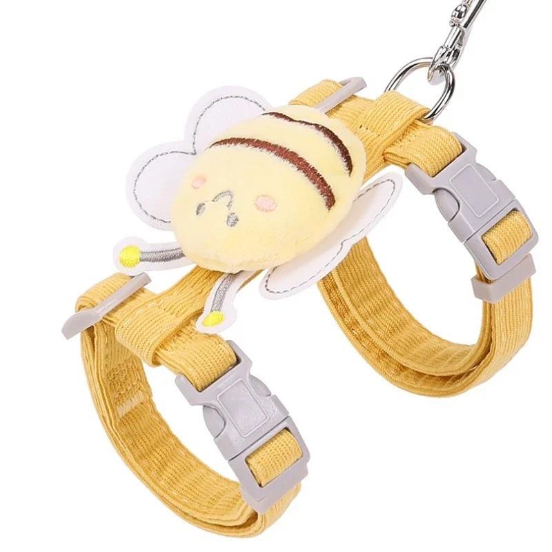 Product Introduction of Cat Harness Leash Collar Set Adjustable Cartoon Bee Double Layer Dog Harness for Small Medium Pet Collar Leash Outdoor Walking 5