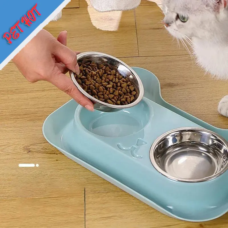 Cat Bowl Creative Pet Double Bowls Stainless Steel Non-Slip Dog Cat Bowl Pet Water Food Feeder Pet Feeding Supplies For Cats Dog