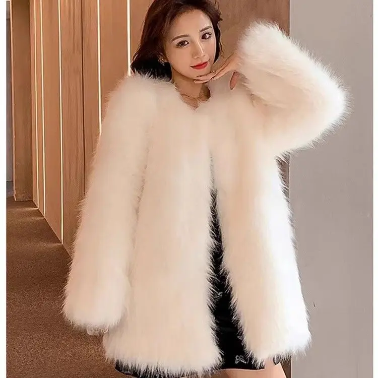 Áo Khoác Lông, Dài Trung Bình Dành Cho Nữ, Phong Cách Hàn Quốc, Lông Cáo Giả, Mỏng Và Bó Sát, Dày Dặn, Thích Hợp Cho Mùa Đông, Hàng Mới Về Năm 2024 Top Women