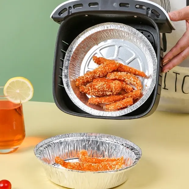 Set 100 Khay Giấy Bạc Size 22cm Đựng Thực Phẩm Lót Nồi Chiên Không Dầu, Lò Nướng, Khay Bát Bạc Đa Năng 3