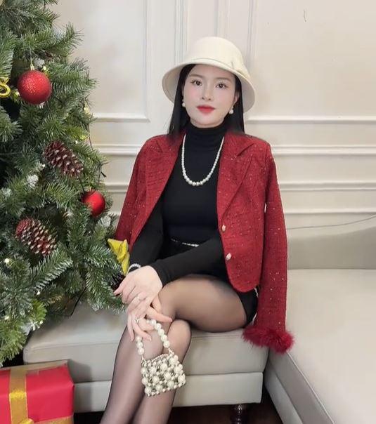 Áo khoác dạ ĐỎ ĐÔ ÁNH NHŨ CỔ VEST  3 lớp cho nữ - Top, Women, Jacket Nhung Jean Voi