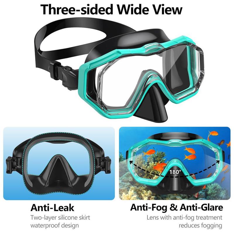 Three-sided Wide View Adjustable Snorkel Mask Kit, 1 Set Leak-proof & Anti-fog Diving Mask with Breathing Tube, Water Sports Equipment for Gift 1