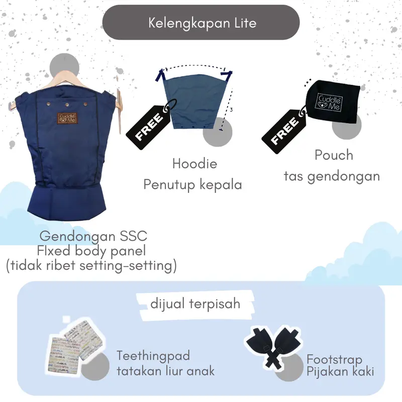 Cuddle me Lite carrier Polos Motif solid gendongan bayi depan SSC support M shape gendong hipseat Empuk 4