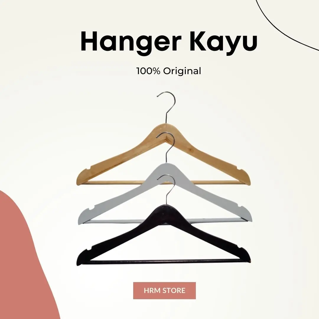 Hanger Kayu Palang Natural Hitam Putih Kualitas Premium Stainless Pakaian