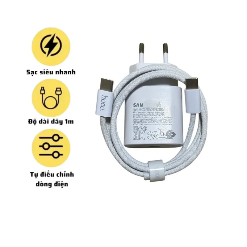COMBO SAM SSUNG 25W + cáp dù HOCO 60W C to C ( 2 đầu giống nhau) 0