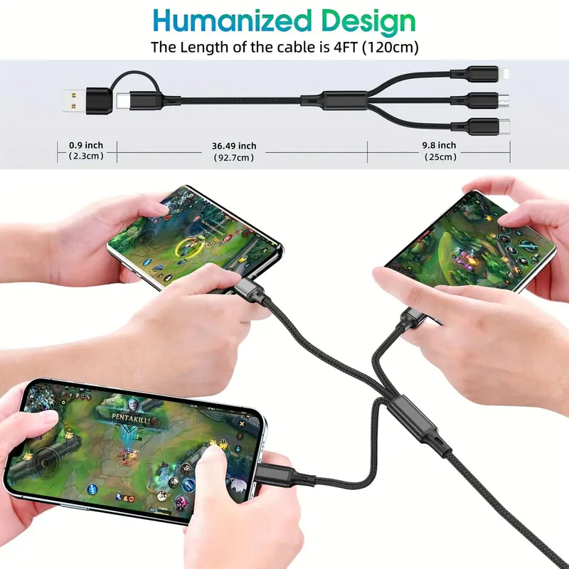 USB 5 In 1 A/C to L/C/M Fast Charging Cable, 3.94ft/120cm 47.24inch Durable Charging Cable, Multifunctional Charger Cable for Home Car Office Use 1