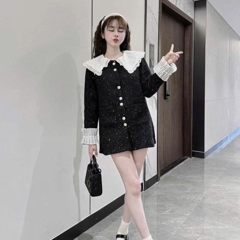 Váy Dạ Nhũ Cổ Piter Phối Ren Viền Ngọc Dáng Xuông by HP - Nữ - Women