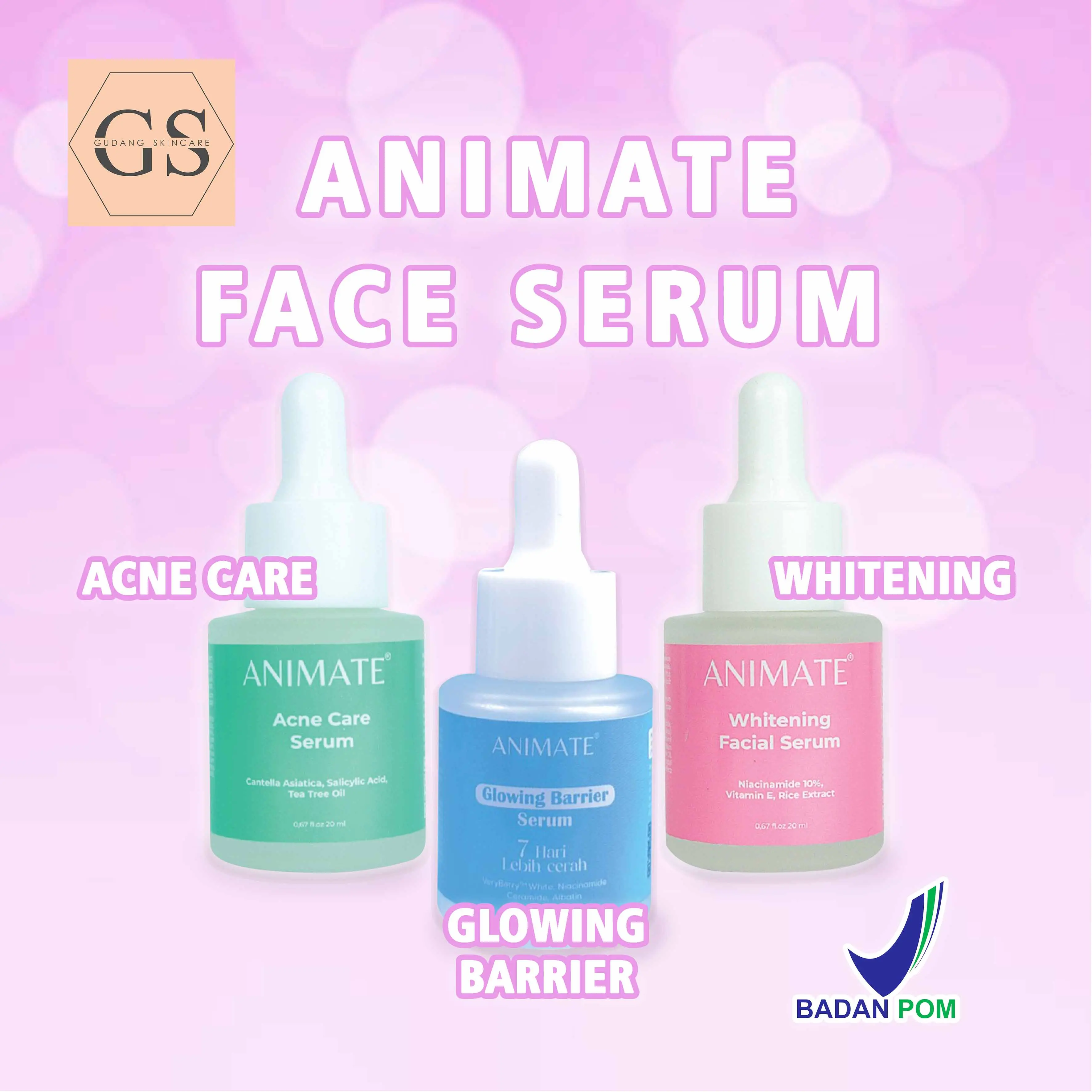 Animate Face Serum (Whitening, Glowing Barrier, Acne Solution) 20ml Extract Facial Niacinamide