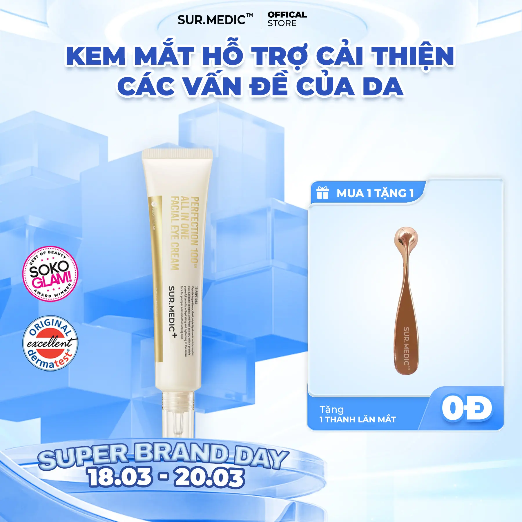 KOL - Kem Mắt Bọc Vàng Hỗ Trợ Cải Thiện 4 Vấn đề Vùng Da Mắt SURMEDIC Perfection 100tm Facial Eye Cream 35ml