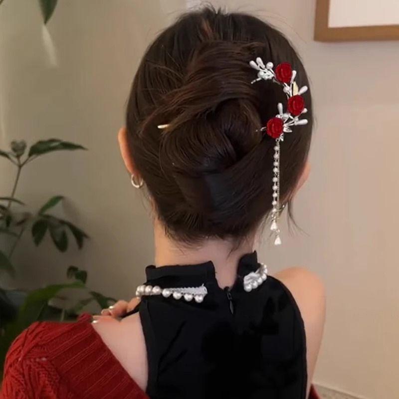 Product Introduction of Ghim Cài Tóc Hình Chữ U, Màu Đỏ, Dành Cho Cô Dâu Cao Cấp, Tua Rua Trung Quốc, Móc Cài Tóc Cổ, Sau Đầu, Phong Cách Hanfu, Móc Cài Tóc Năm Mới, Thích Hợp Cho Updo Nữ 3