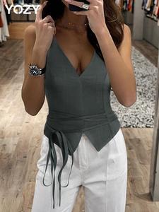 YOZY Women's Solid Color V Neck Tank Top, Casual Sleeveless Vest for Daily Wear, Ladies Clothes for All Seasons